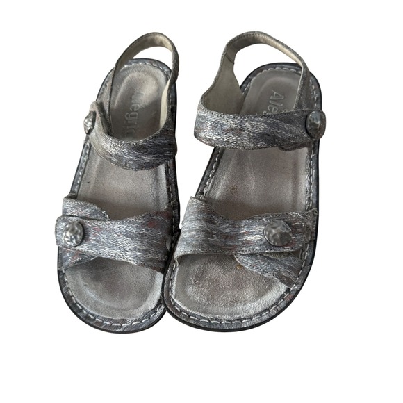 Alegria Shoes - Alegria Vienna Metallic Silver Leather Slingback Sandals VIE-123 Womens 36 US 6